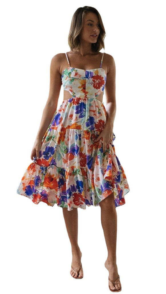 Dame luftigt kjole med blomstret design og voluminøst skørt Stilla