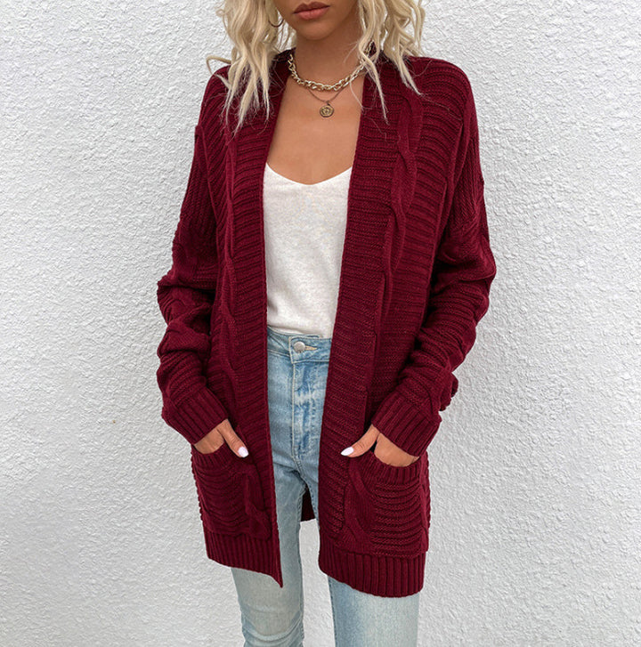 Kvinders chunky strik cardigan med dyb V-hals og praktiske lommer Stilla
