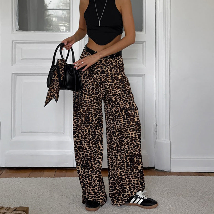 Dame Bred Leopard-Bukser i trendy Casual-look med elastisk kant Stilla