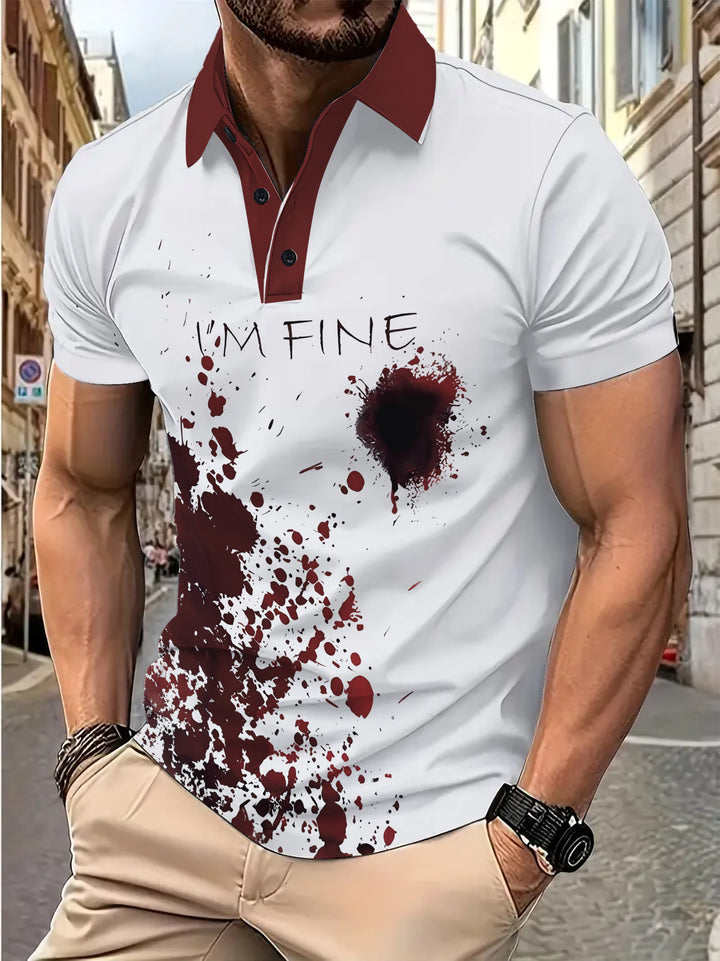 Herrer Poloshirt med kreativt blodsprøjtedesign og humoristisk tryk Stilla