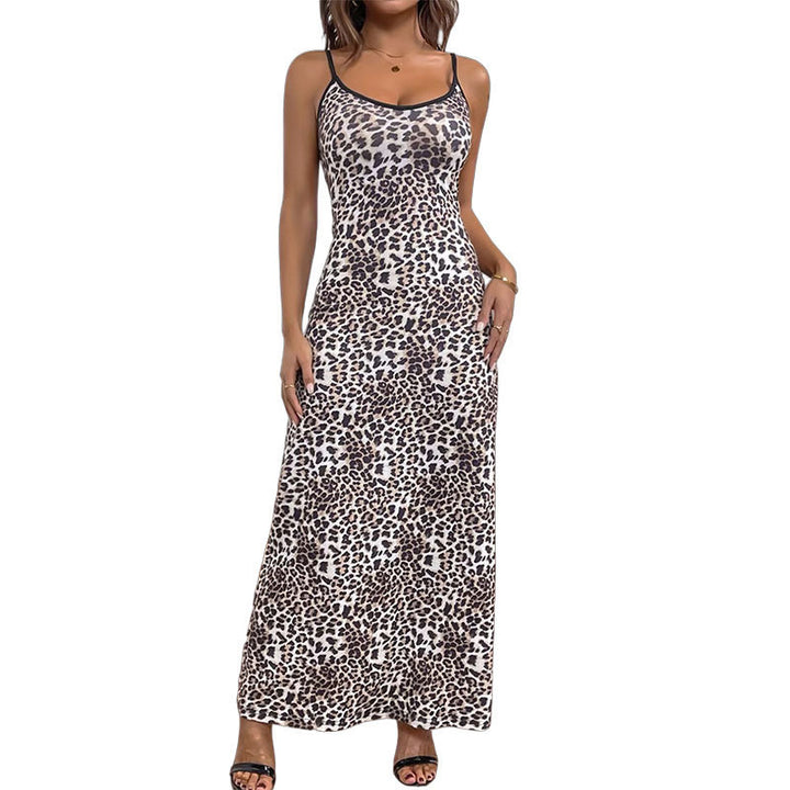 Dame Leopardprint Maxi Kjole med justerbare stropper Stilla