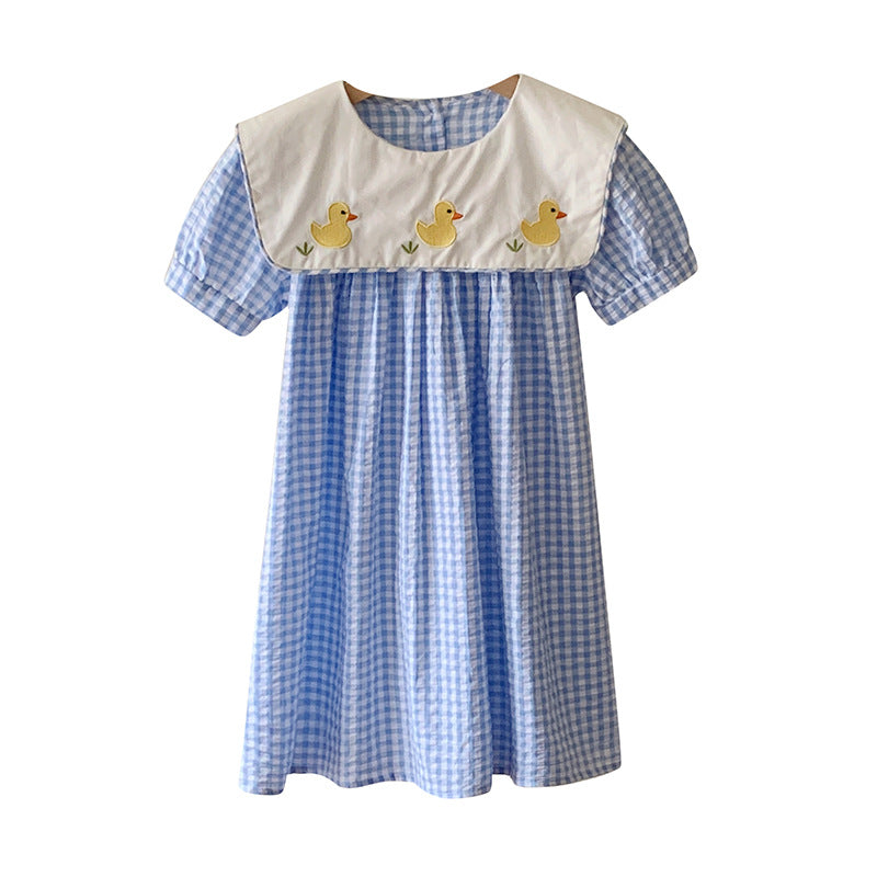 Pigeænder broderet gingham kjole Stilla