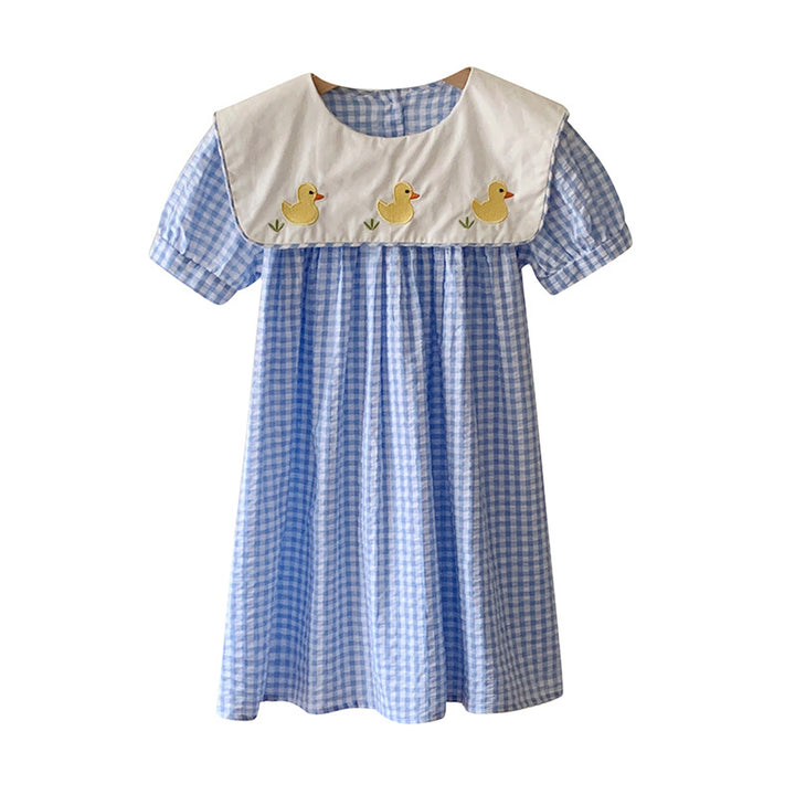 Pigeænder broderet gingham kjole Stilla