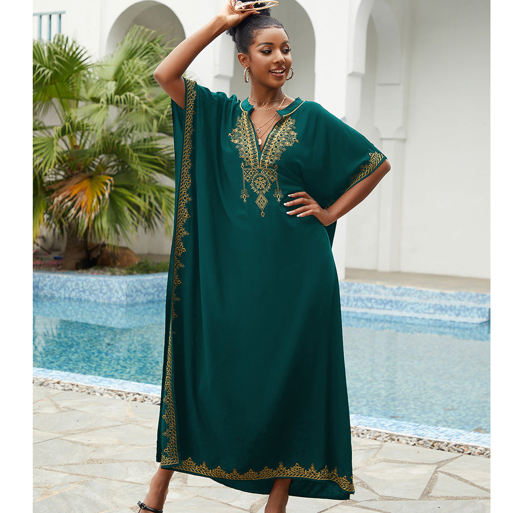 Dame elegant Kaftan-kjole med kunstneriske dekorationer og sidelængdesplit Stilla