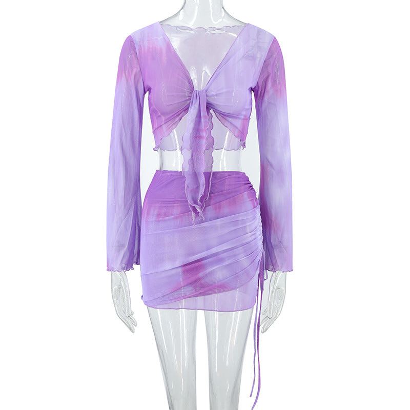Dame casual Crop-top med asymmetrisk nederdel og lange ærmer Skovae