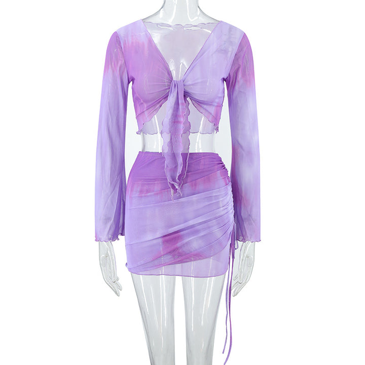 Dame casual Crop-top med asymmetrisk nederdel og lange ærmer Skovae