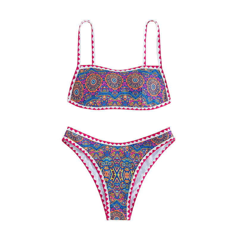 Dame Bandeau-bikini med trendy etnisk mønster Skovae