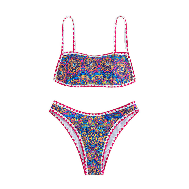 Dame Bandeau-bikini med trendy etnisk mønster Skovae