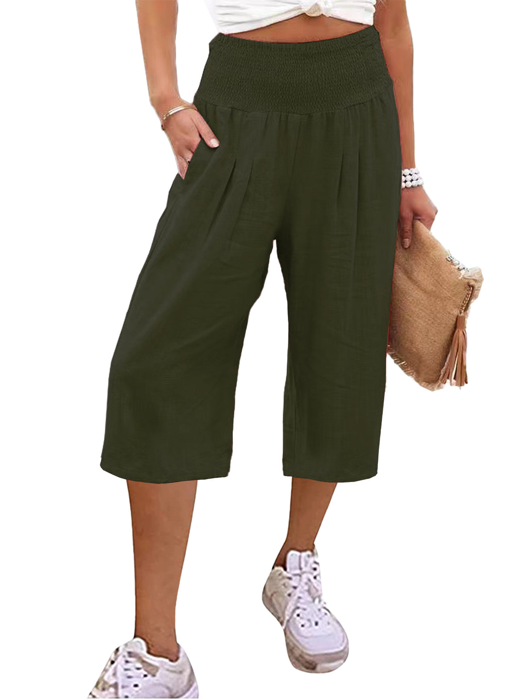 Damer Elegant løs Culotte med elastisk bælt og folder Stilla