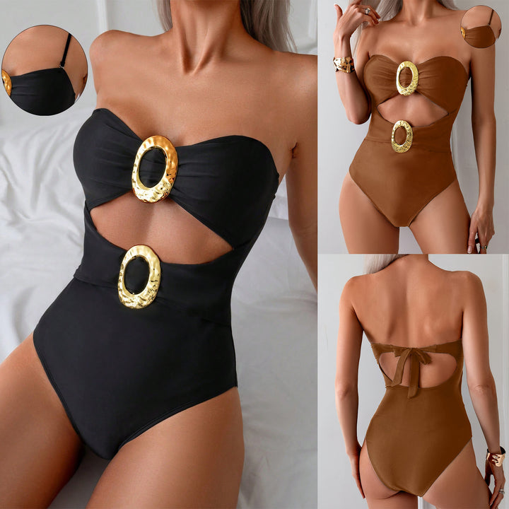 Damer Elegant Bandeau-badedragt med trinøst design og gyldne accenter Stilla