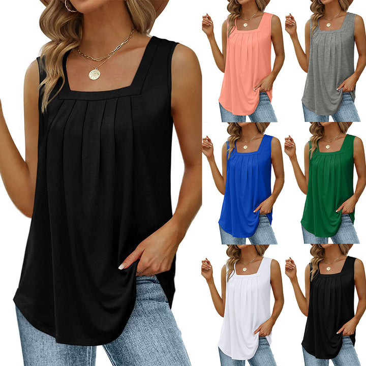 Dame Løs top med firkantet udskæring og folder Stilla