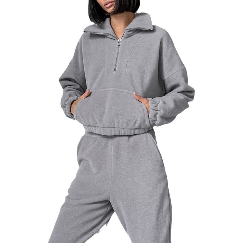 Dame Fleece-lounge sæt med kort lynlås og elastisk talje Stilla