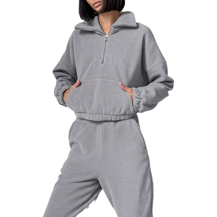 Dame Fleece-lounge sæt med kort lynlås og elastisk talje Stilla