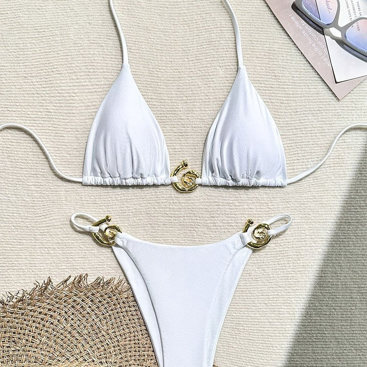 Dame Triangel-bikini med elegant guldaccent Skovae