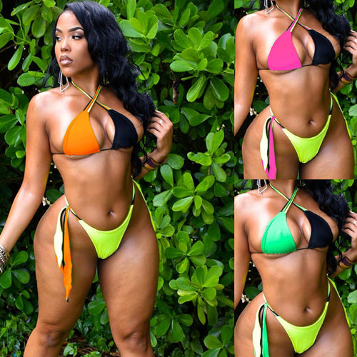 Dame triangel-bikini med asymmetrisk design og legende bånd Skovae