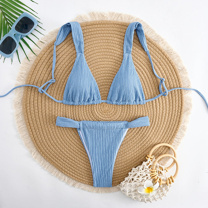 Dame Ribben-Detalje Triangle Bikini Sæt Stilla 1750840068