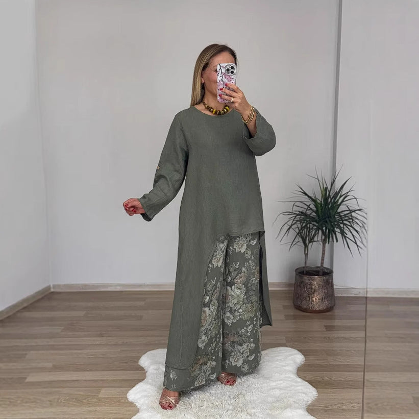Dame elegant lagdelt tunika og brede bukser sæt Stilla