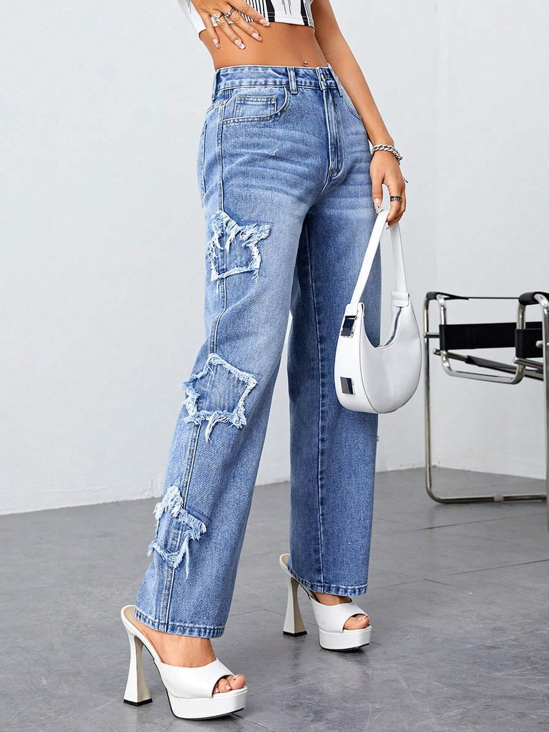 Dame baggy jeans med usædvanlige frynser og iøjnefaldende applikationer Stilla