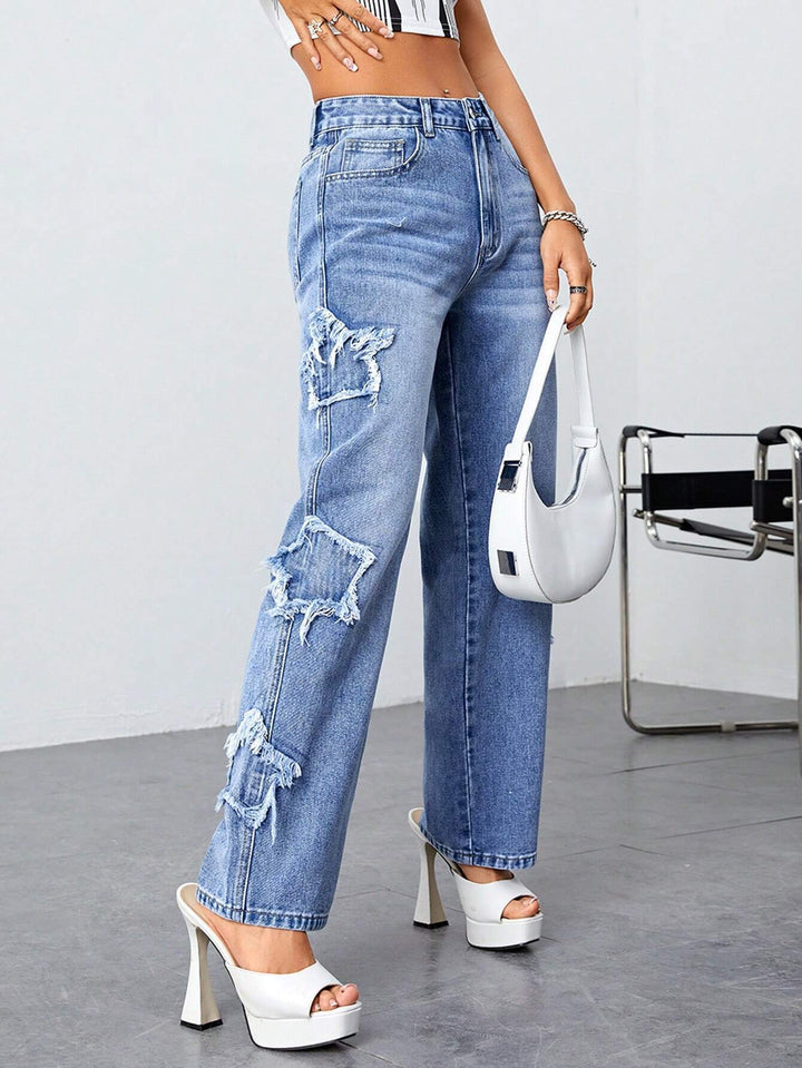 Dame baggy jeans med usædvanlige frynser og iøjnefaldende applikationer Stilla
