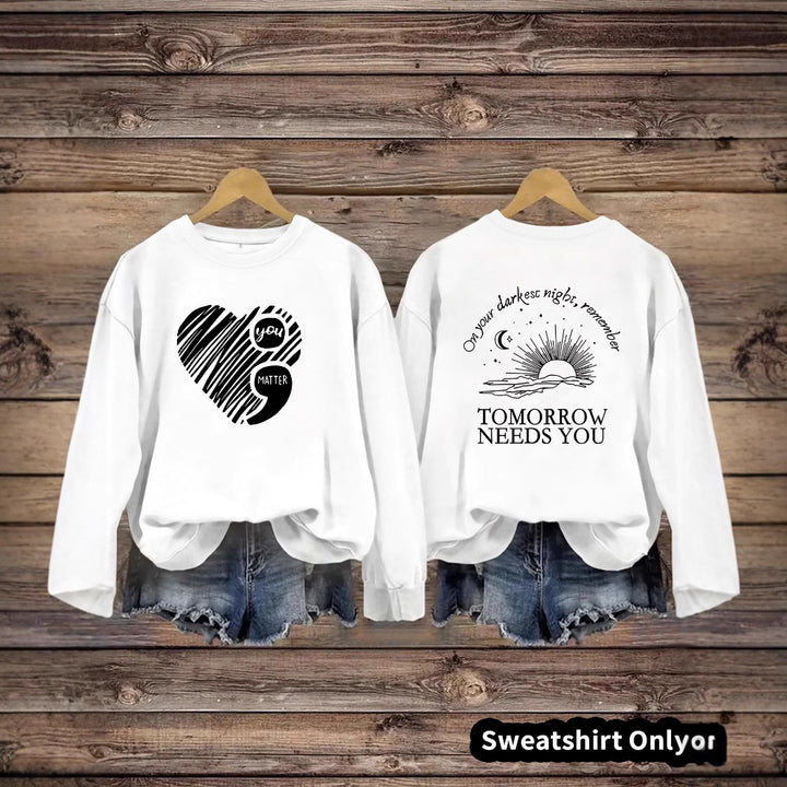 Kvinders sweatshirts med inspirerende print og stort hjerte motiv Stilla