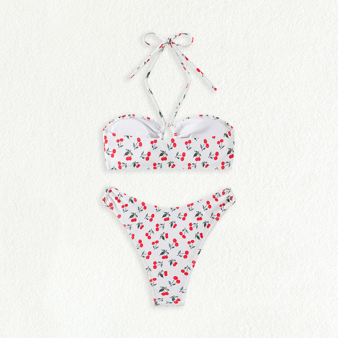 Dame bandeau bikini sæt med legesygt kirsebærmønster Skovae