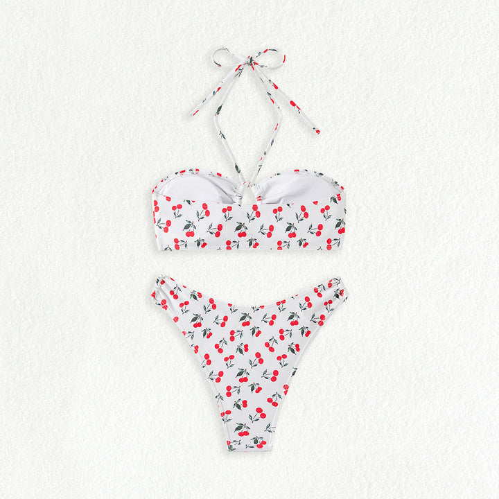 Dame bandeau bikini sæt med legesygt kirsebærmønster Skovae