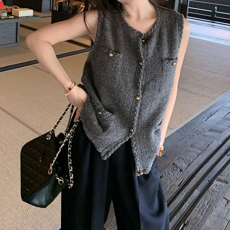 Dame elegant Tweed-vest med struktureret design og praktiske lommer Stilla