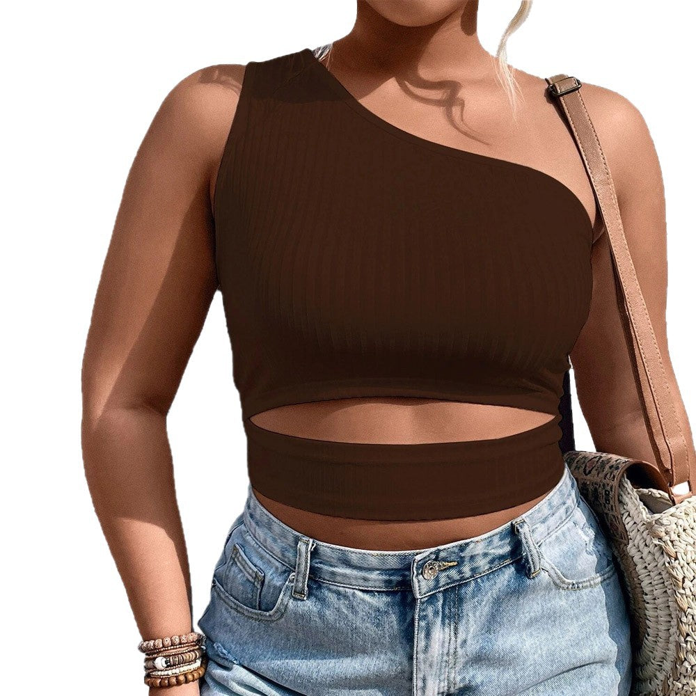 Dame Crop-top med asymmetrisk snit og cut-out-detaljer Skovae