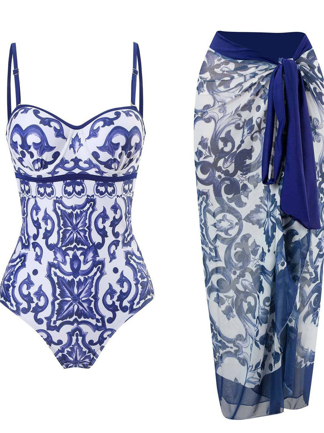 Dame one-piece badedragt med elegant indpakningsskørt Skovae