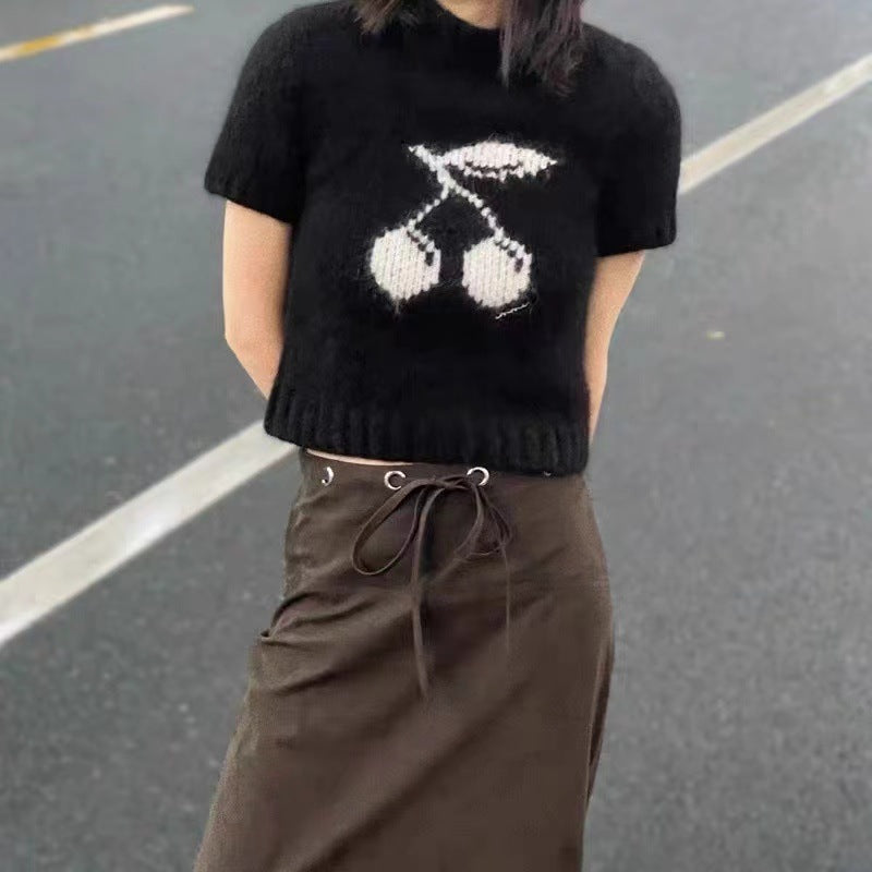 Dame kortærmet pullover med frugtagtig strikdesign Stilla