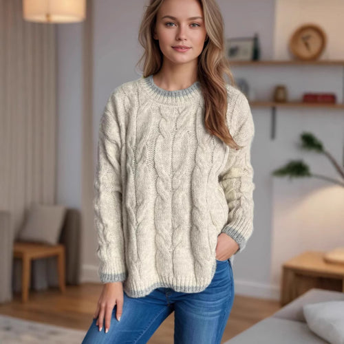 Kvinders chunky strikket sweater med tekstur og afslappet design Stilla