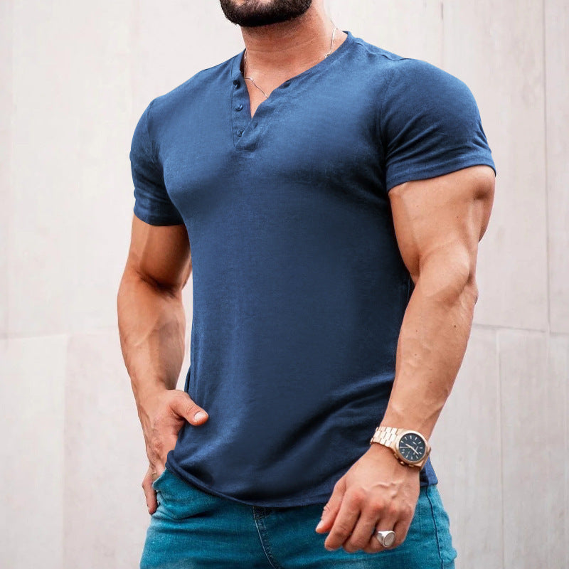 Herrer kortærmet Henley-shirt med dekorative knapper og kropsnær pasform Stilla