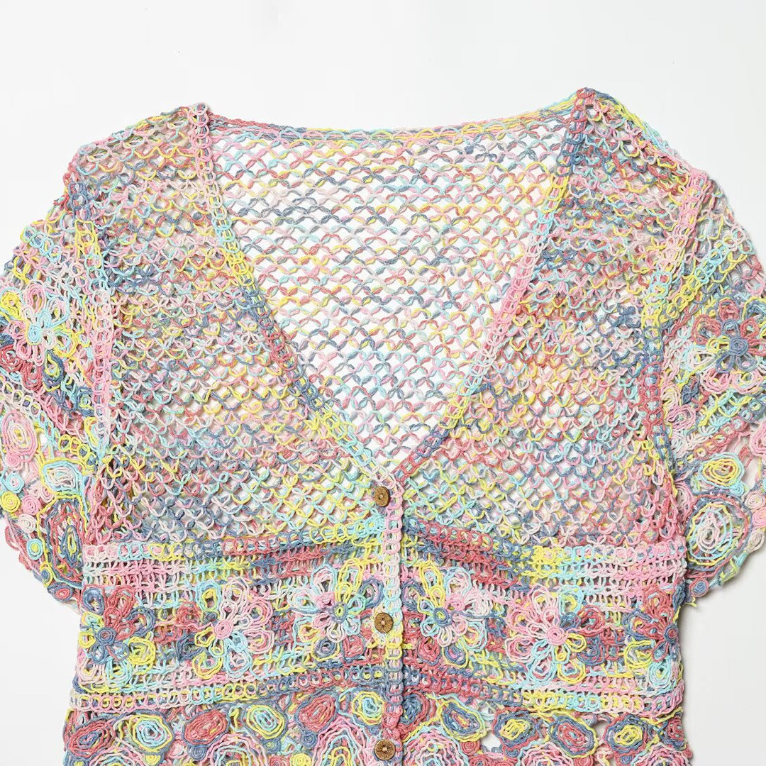 Damer luftig spidse-crochet-cardigan med farverigt hæklemønster Skovae