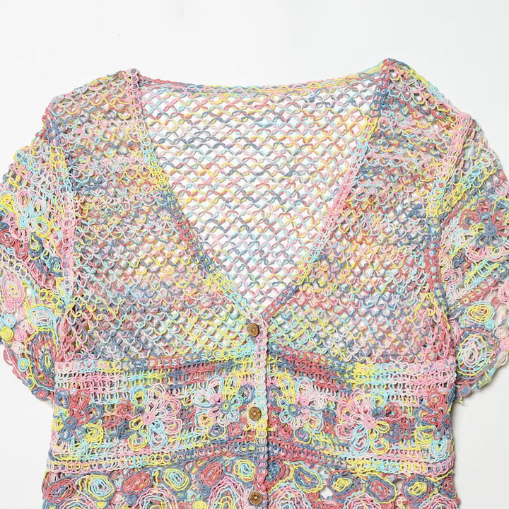 Damer luftig spidse-crochet-cardigan med farverigt hæklemønster Skovae