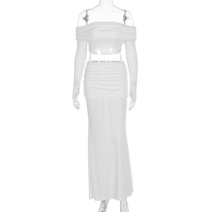 Dame Off-Shoulder Maxi-Kjole med ruched top og elegant skørt Skovae
