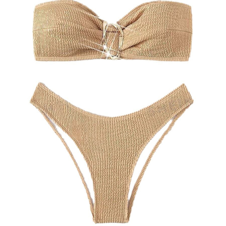 Dame bandeau bikini med moderne knude-design og elegant ringdetalje Skovae