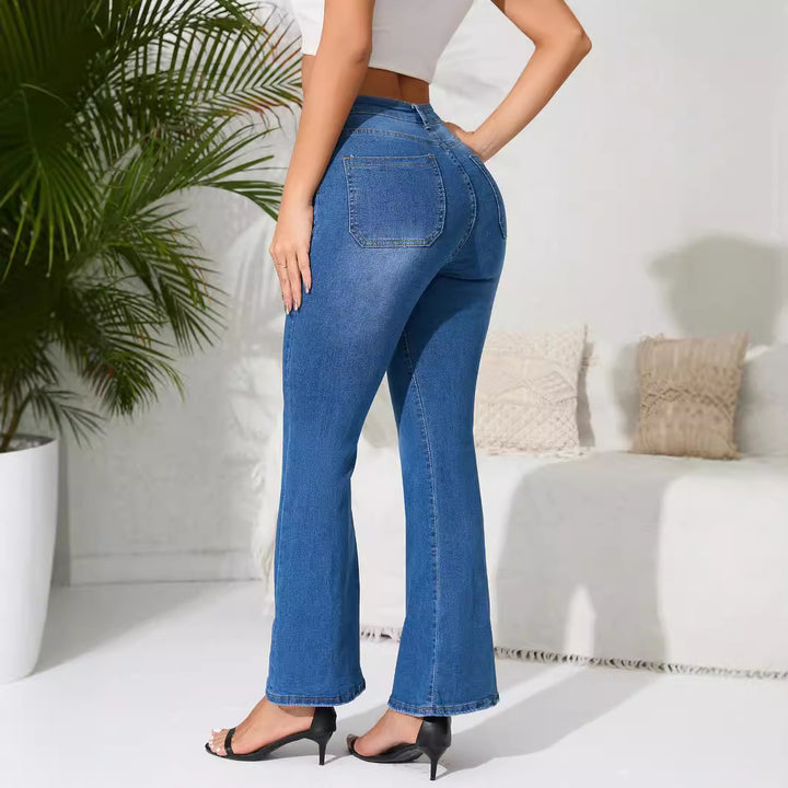 Dame Bootcut-jeans med høj talje og dekorative lommer Stilla