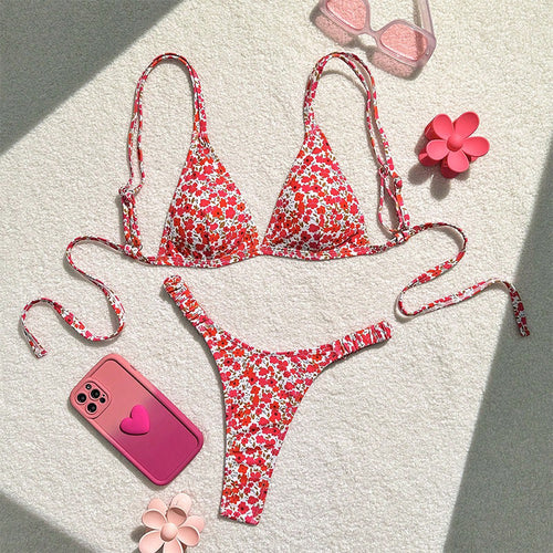 Dame Triangel-Bikini med legende blomsterdesign Skovae