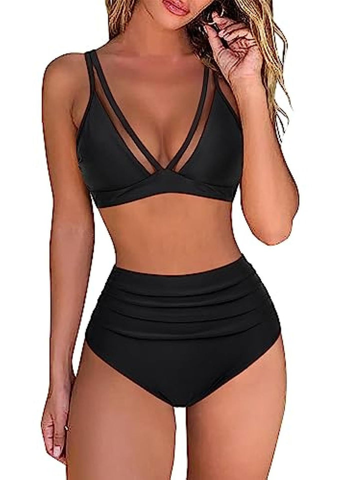 Dame Højt skåret Bikini-sæt med dyreprint og elegante flæsedetaljer Stilla