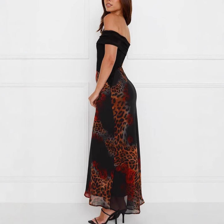 Femme Off-Shoulder Leopardmønster Aftenkjole Stilla