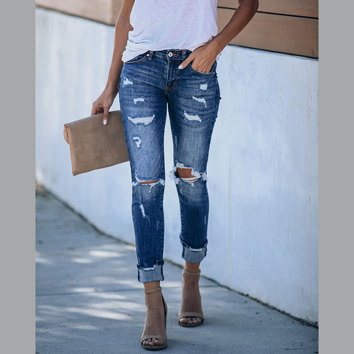 Dame Skinny Jeans i Fashion-stil med destroyed-effekter og frynset kant Stilla