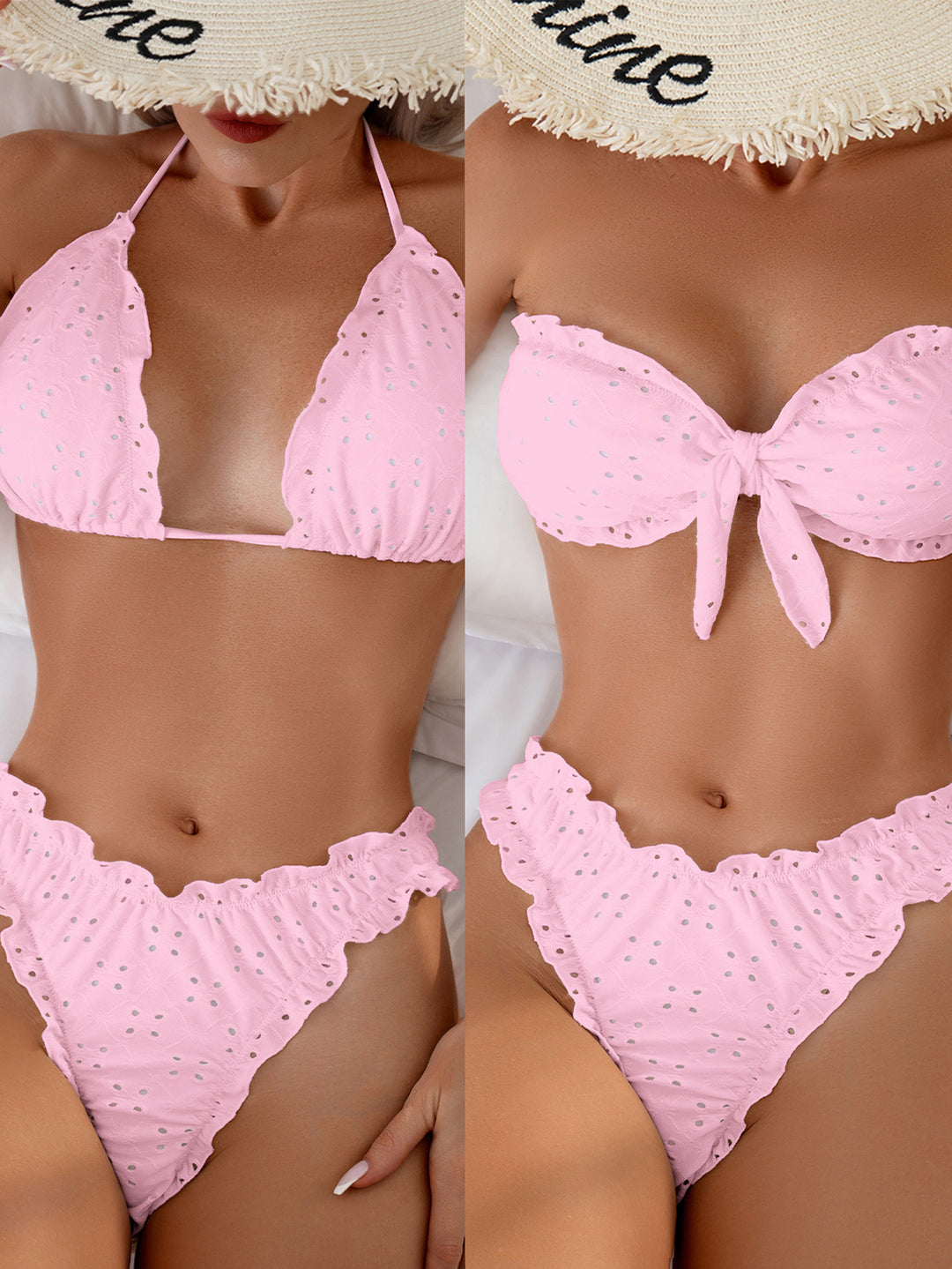 Dame bandeau-bikini med legende flæse design Skovae