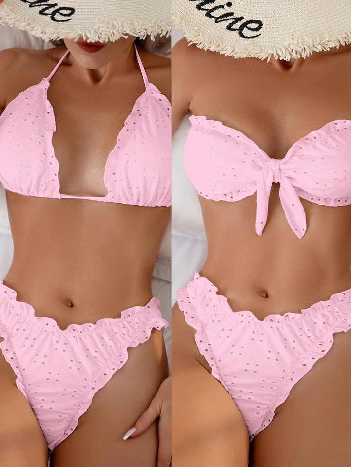 Dame bandeau-bikini med legende flæse design Skovae