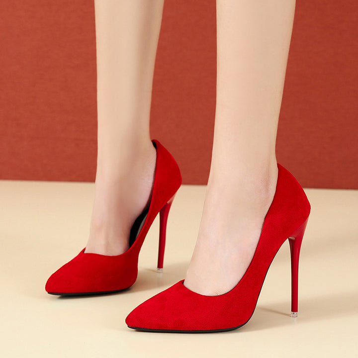 Dame nan spids Stiletto-pumps med velourlook og polstret komfortfodseng Skovae