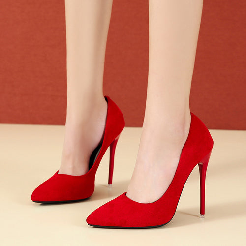 Dame nan spids Stiletto-pumps med velourlook og polstret komfortfodseng Skovae