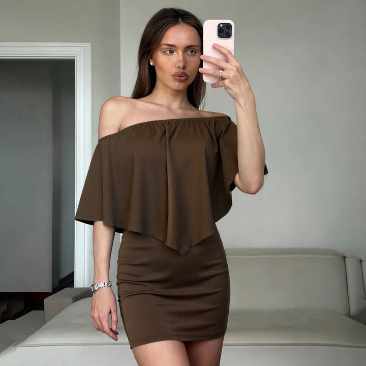 Damen Off-Shoulder Kleid mit fließendem Schnitt und voluminösen Ärmeln Skovae