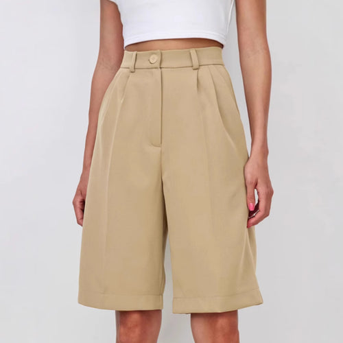 Dame elegante højtaljede shorts med bred ben og stilfuld plissering Stilla
