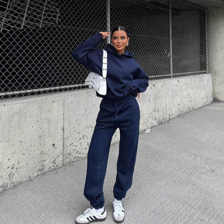 Dame Casual Hoodie og Joggingdragt med Elastisk Talje og Oversize Snit