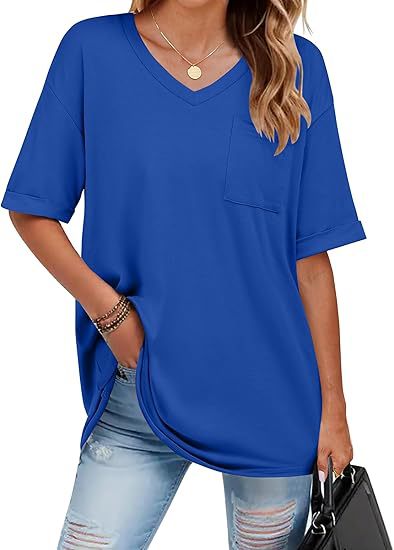 Dame V-hals T-shirt med praktisk brystlomme Stilla