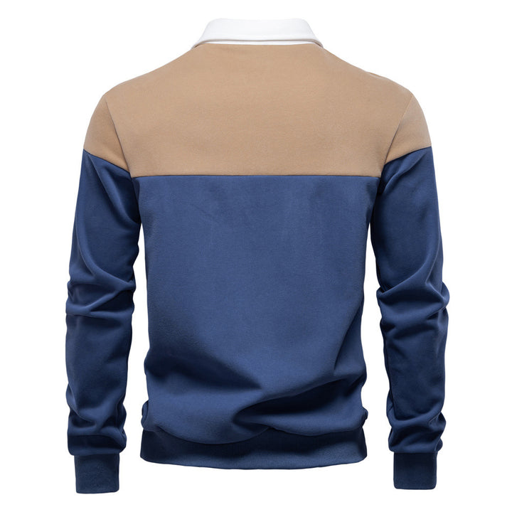 Herren nan sportsligt-elegant langærmet polo i rugby-stil med kontrasterende krave og bredt brystpaneel Skovae